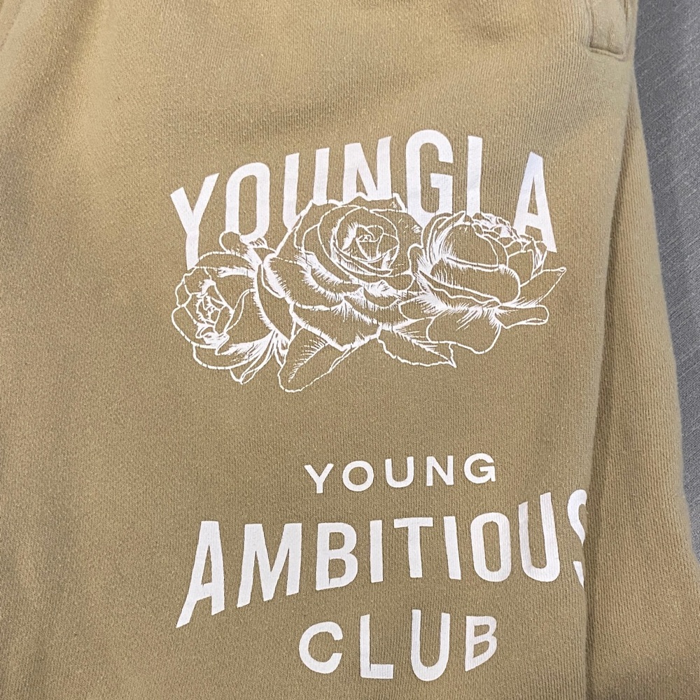 YoungLA adult Joggers in Tan with White Print